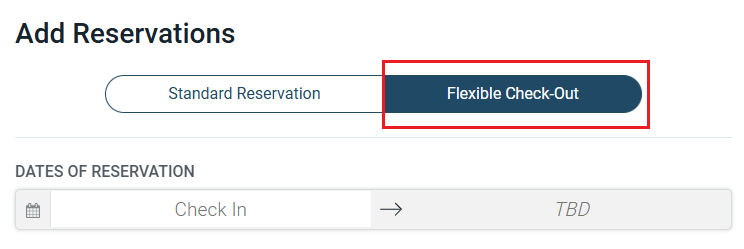 Flexible Check-Out option selected when adding a reservation.