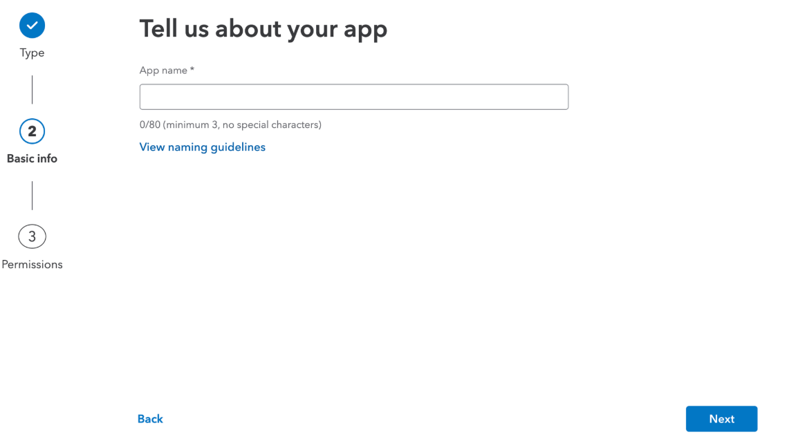 Enter app name in QuickBooks setup screen.