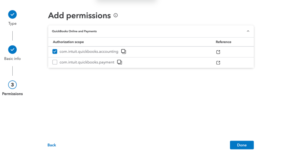 Select QuickBooks accounting permission and click Done.