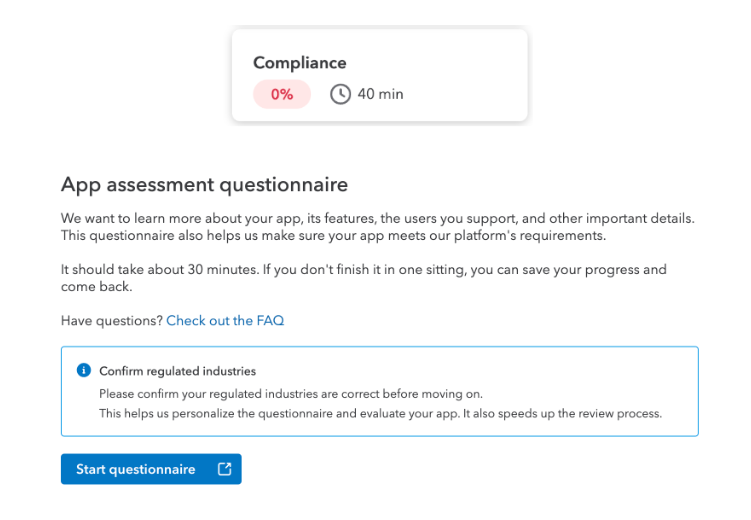 Start QuickBooks compliance questionnaire.