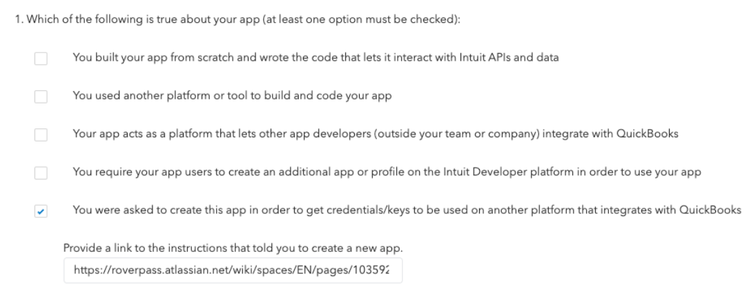 App setup question with option selected to get credentials for another platform, and URL provided.