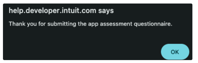 Confirmation message thanking user for submitting the app