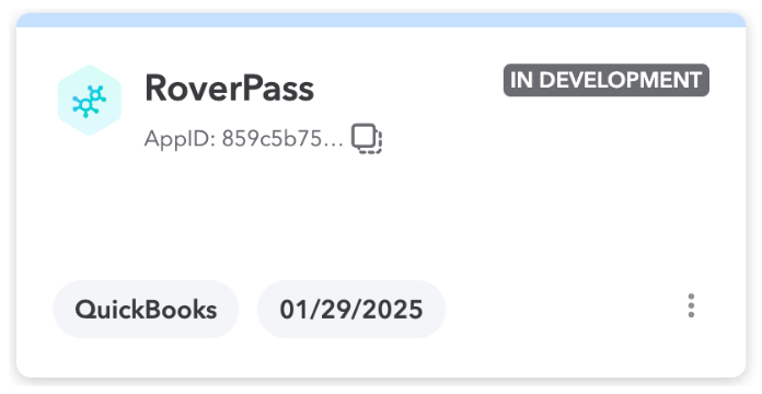 RoverPass app card in QuickBooks Developer Portal
