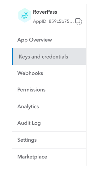 RoverPass app menu