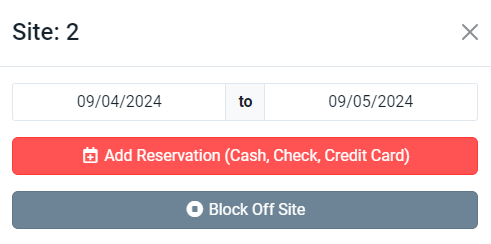 Reservation window with date selection and payment options.